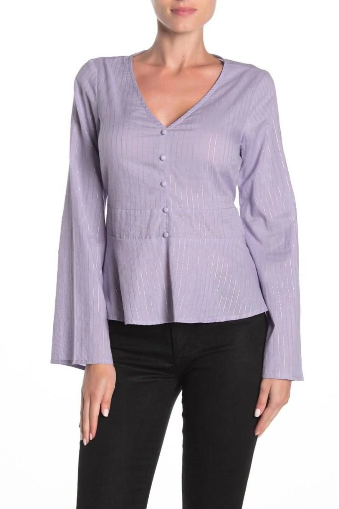 Love, Fire Love, Fire - Metallic Stripe Bell Sleeve Shirt Blouse 1