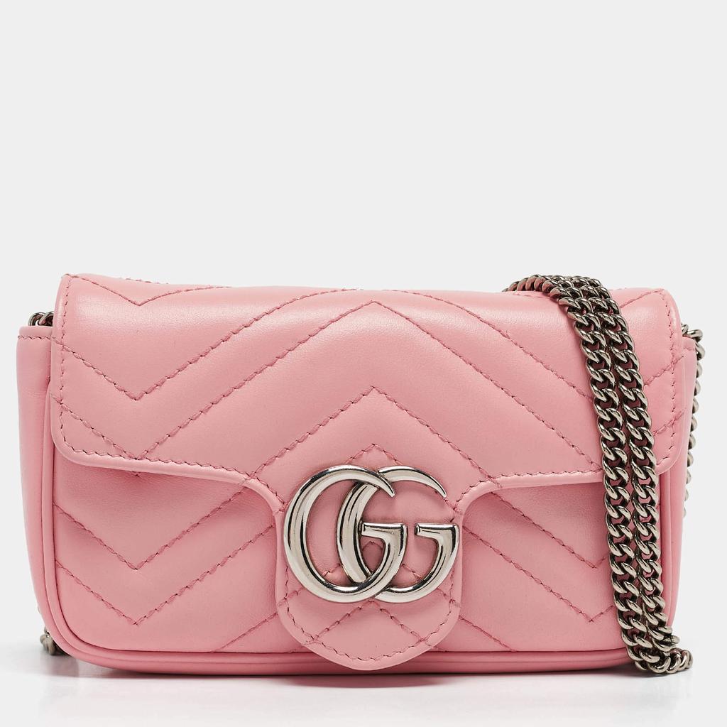 Gucci Gucci Pink Matelassé Leather GG Marmont Super Mini Shoulder Bag