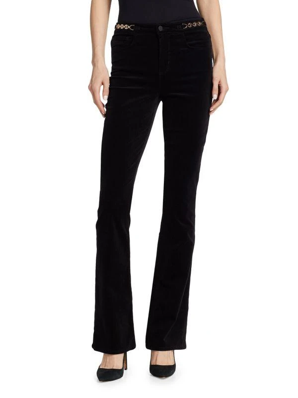 L'Agence Stevie Chain-Embellished Velvet Pants 1