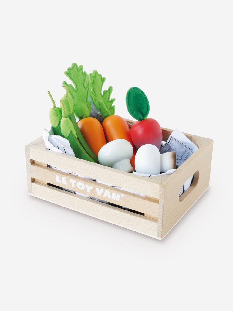 Le Toy Van Harvest Vegetables Wooden Food Crate-9 Piece (W:16 x D:16 x H:18 cm)