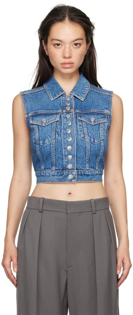 Alexander Wang Blue Cropped Trucker Denim Vest US 12 = XXL