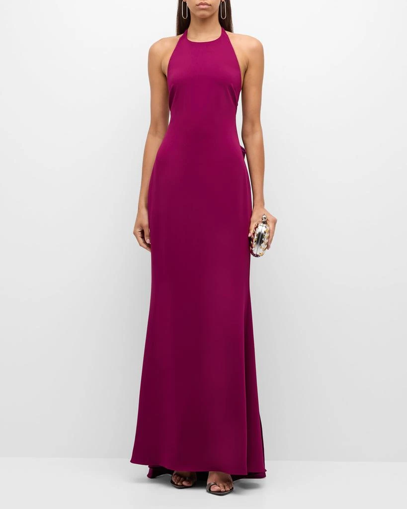 Badgley Mischka Sleeveless Bow-Back Halter Gown 2