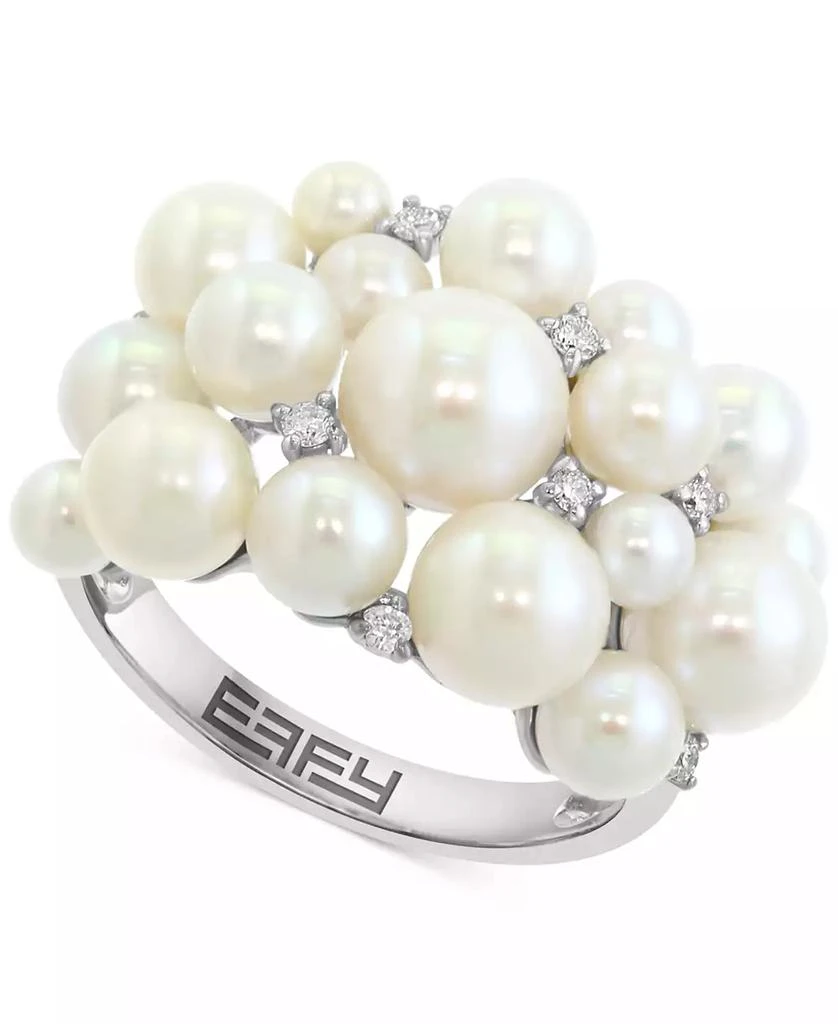 Effy EFFY® Cultured Freshwater Pearl (3 - 6-1/2mm) 
Diamond (1/10 ct. t.w.) Cluster Ring in 14k White Gold 1