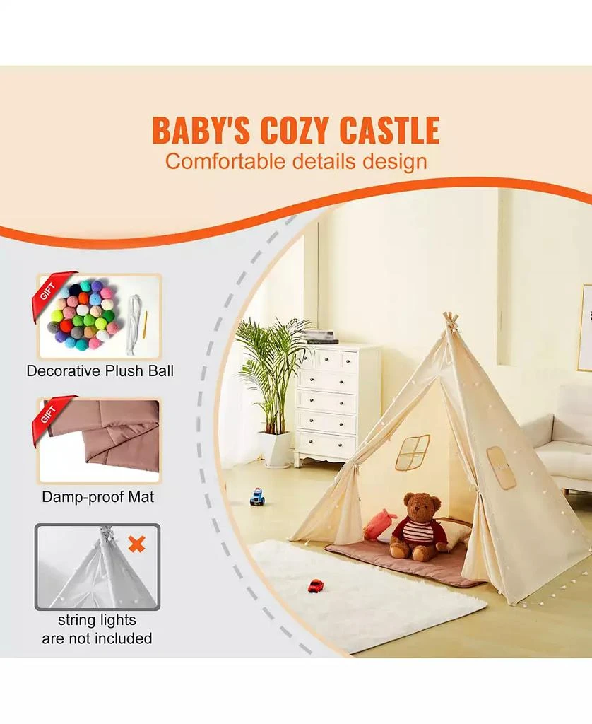 Slickblue Foldable Kids Teepee Play Tent with Mat Plush Balls and Windows for Ages 1 to 5 4