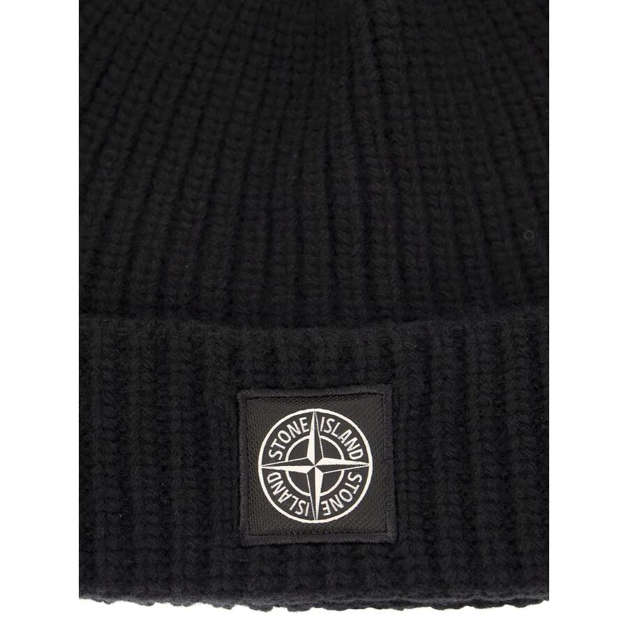 Stone Island Virgin Wool Beanie With Logo in Black 3