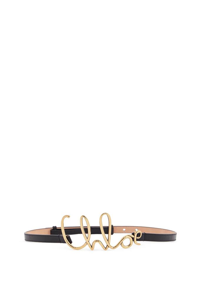 Chloé adjustable black calf leather belt with golden logo