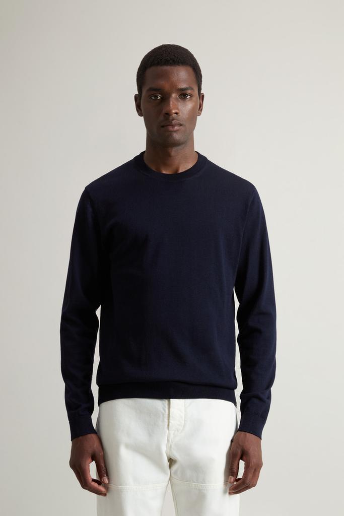 Woolrich Crewneck Sweater in Pure Merino Virgin Wool - Men - Blue