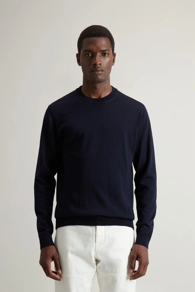 Woolrich Crewneck Sweater in Pure Merino Virgin Wool - Men - Blue 1