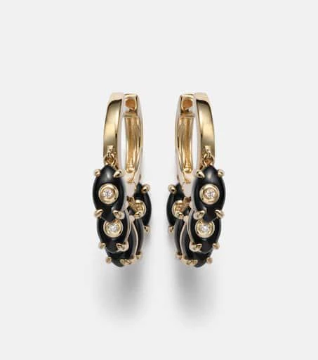 Sydney Evan 14kt gold (585/1000) hoop earrings with onyx and diamonds