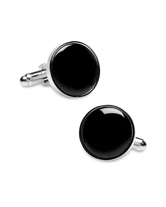 Cufflinks Inc. Silver-Tone Onyx Inlay Round Cufflinks