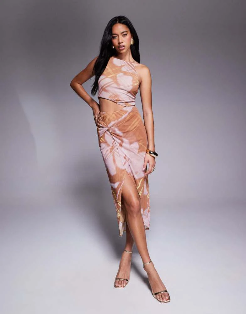 ASOS ASOS DESIGN halter neck with wrap skirt midi dress in print 1