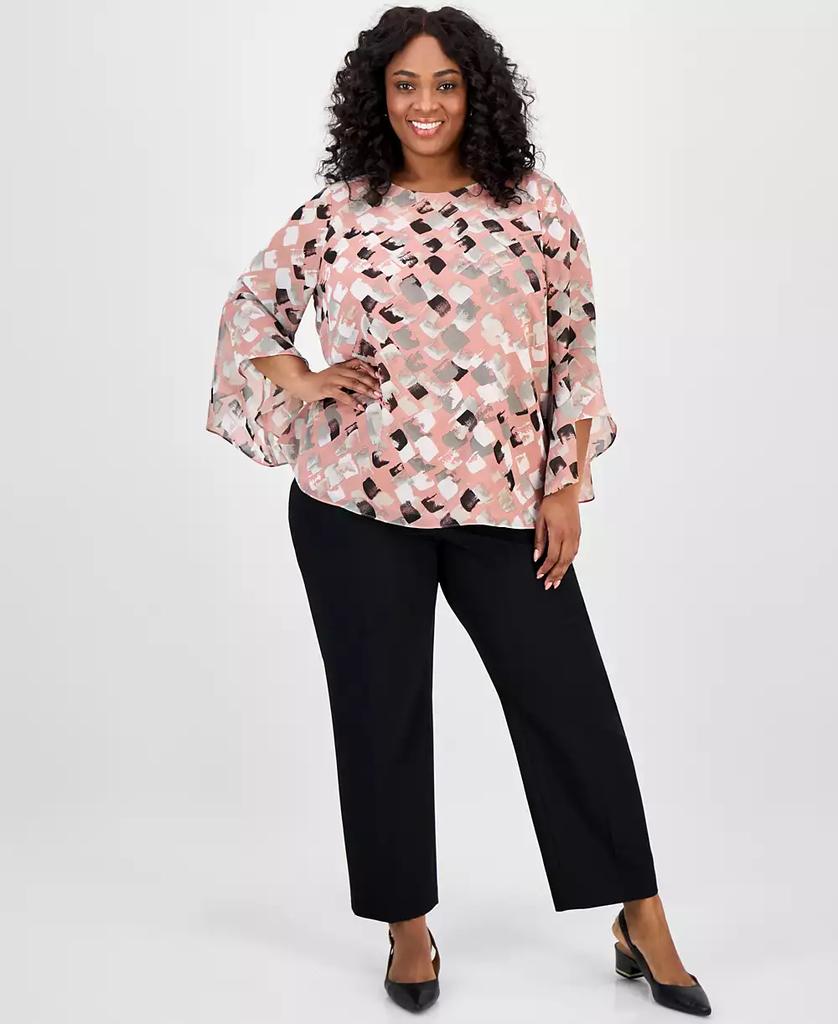 Kasper Plus Size Printed Bell-Sleeve Blouse