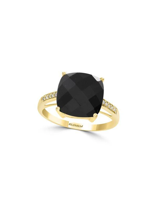 Effy July 14K Yellow Gold, Onyx & Diamond Ring 1