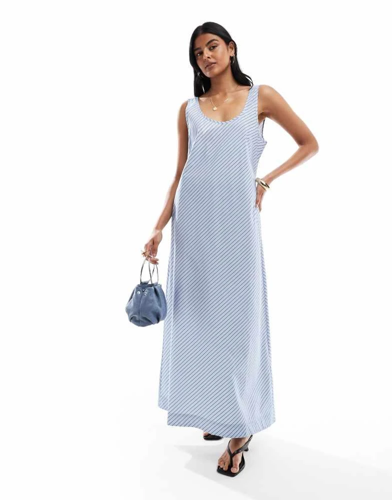 VRG GRL Kajal striped smock maxi dress in blue stripe VRG GRL Kajal striped smock maxi dress in blue stripe