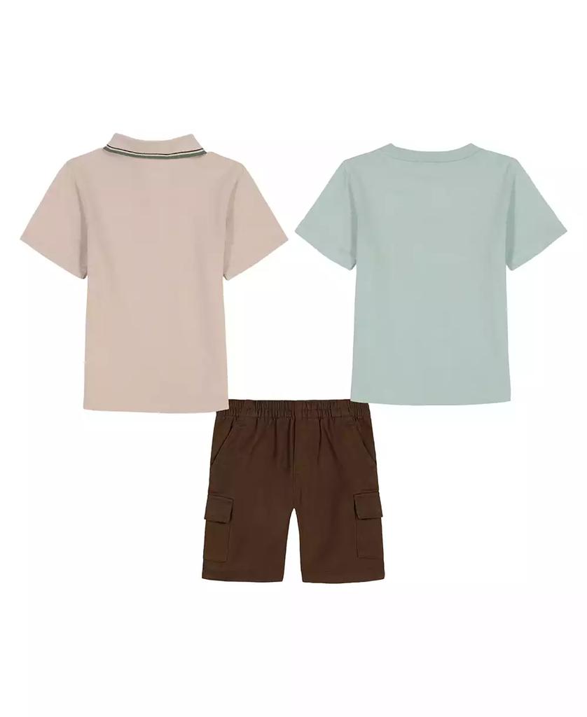 KIDS HEADQUARTERS Toddler and Little Boys 3- Piece Tipped Polo, Graphic T-Shirt and Twill Cargo Shorts Set