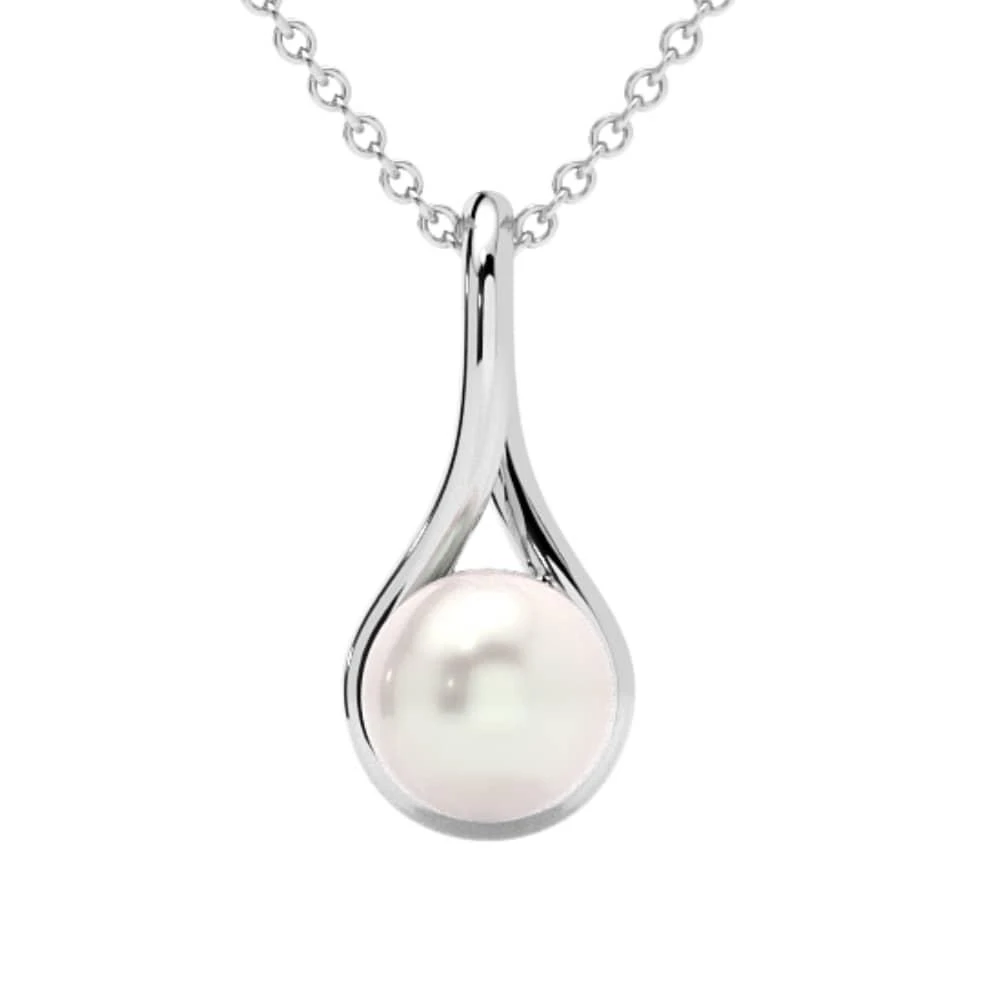 Pompeii3 7mm Pearl Solitaire Pendant 14k Gold 18" Necklace 18mm Tall
