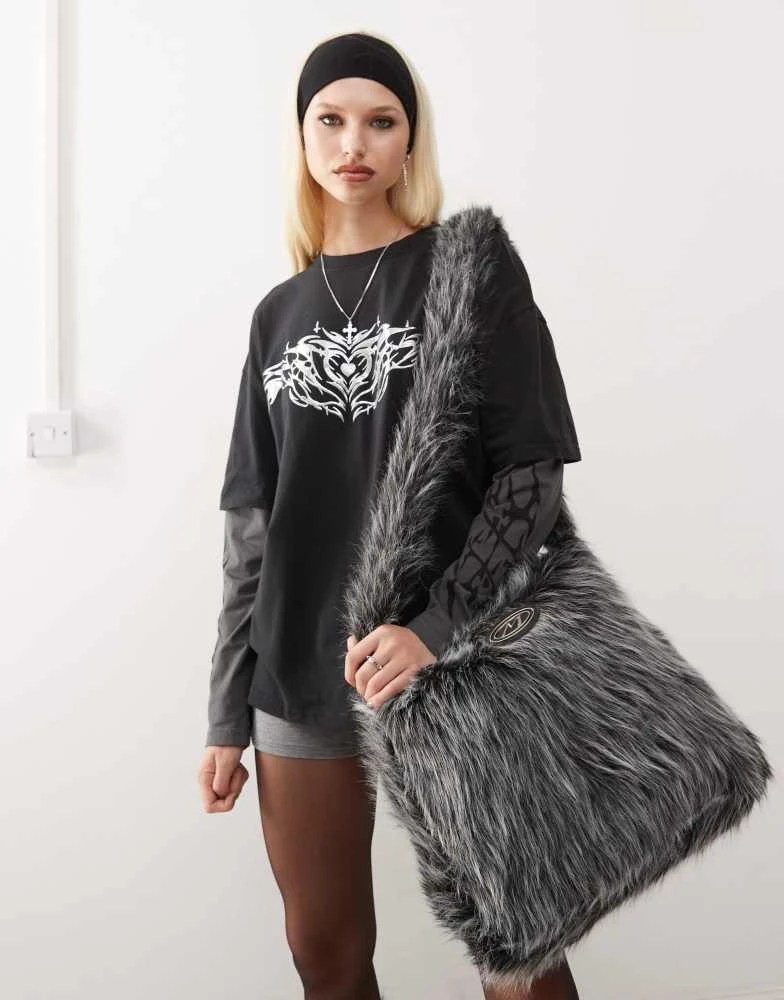 minga Minga London black and white long fur crossbody bag 1