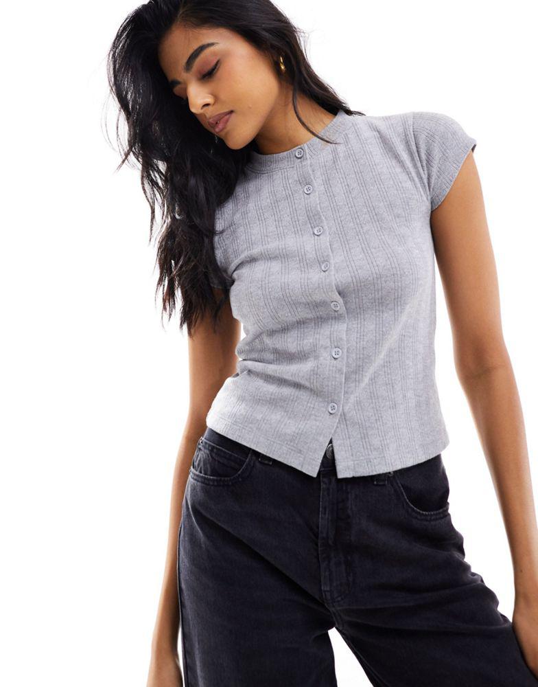 ASOS ASOS DESIGN baby tee pointelle cardigan in grey marl