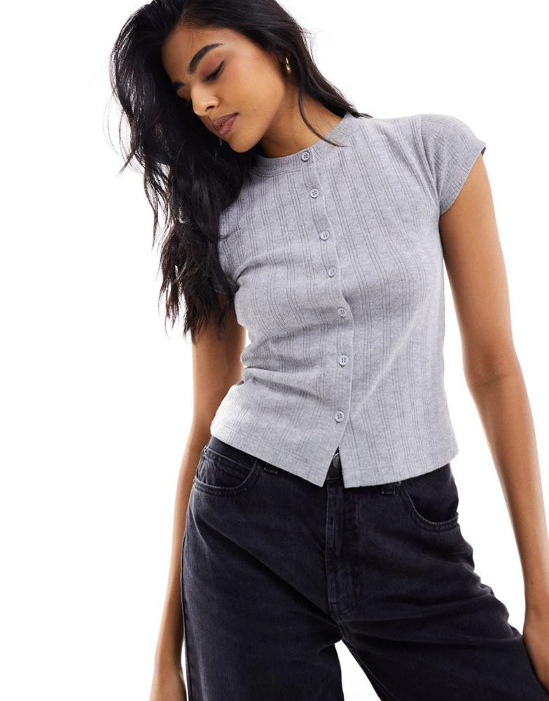 ASOS ASOS DESIGN baby tee pointelle cardigan in grey marl 1