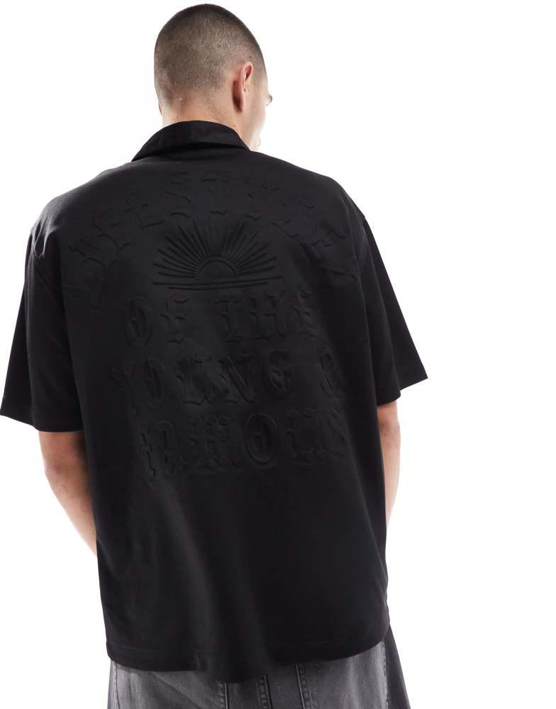 Bershka Bershka short sleeve raised design shirt in black