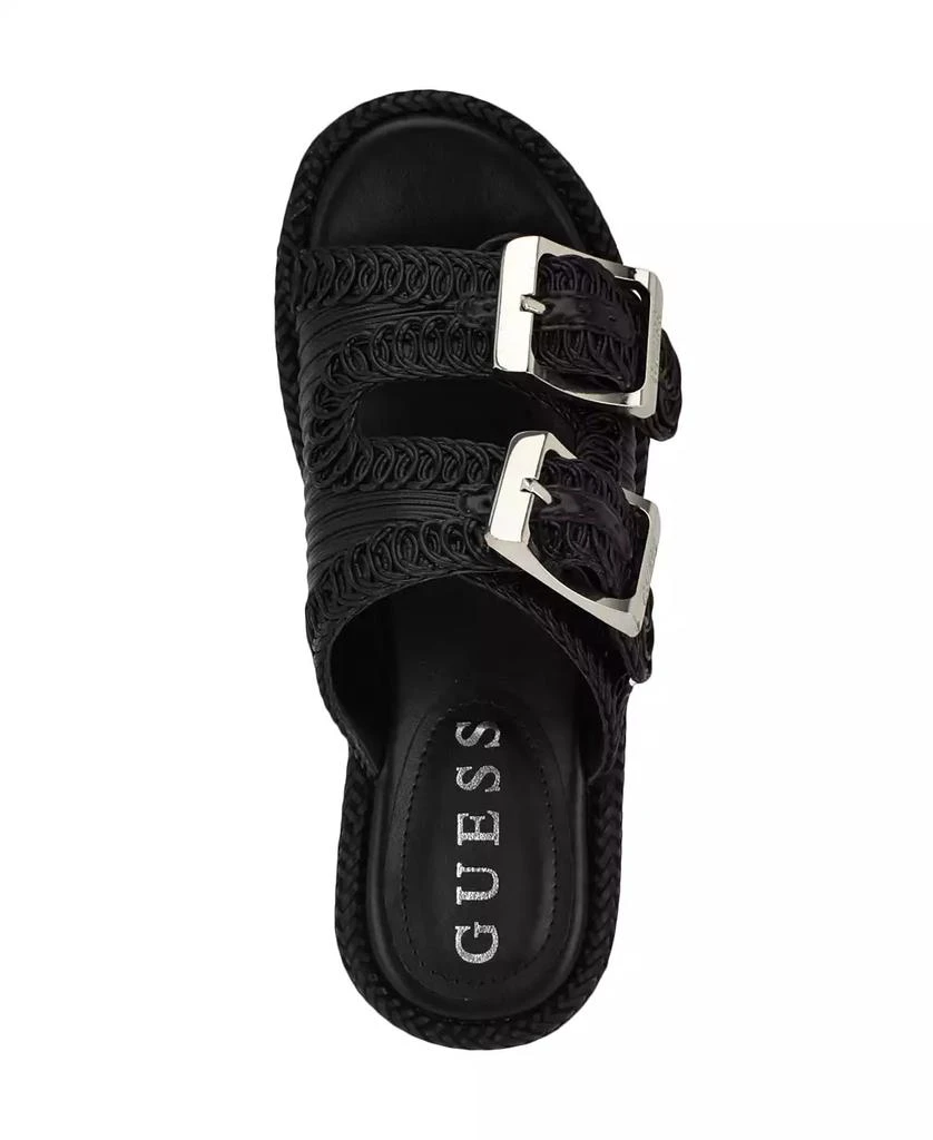 GUESS Women's Binks Double-Buckle Woven Platform Wedge Sandals 4