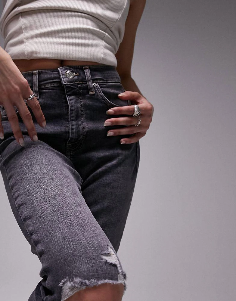 Topshop Topshop high rise Jamie jeans with knee rips in dirty grey 5