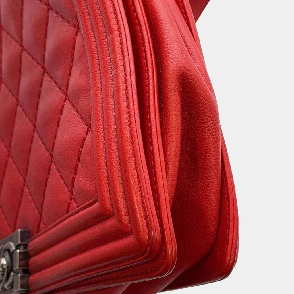 Chanel Chanel Red Leather Large Boy Shoulder Bag 8