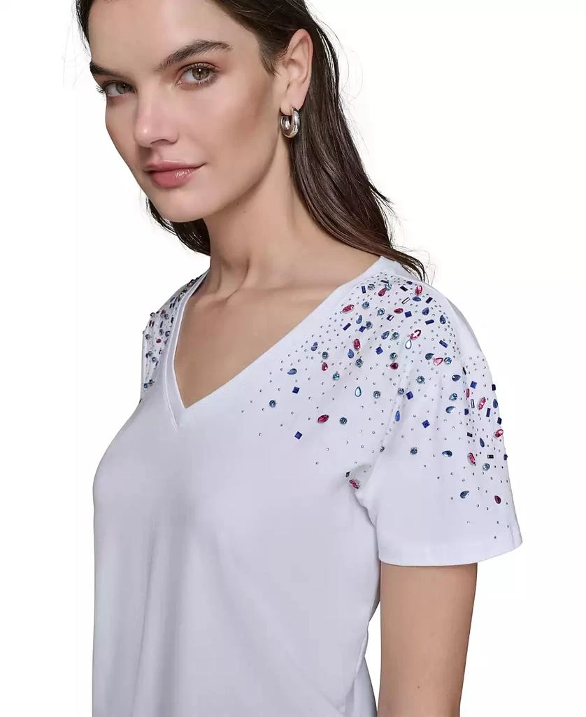Karl Lagerfeld Paris Women's Embellished V-Neck T-Shirt 4