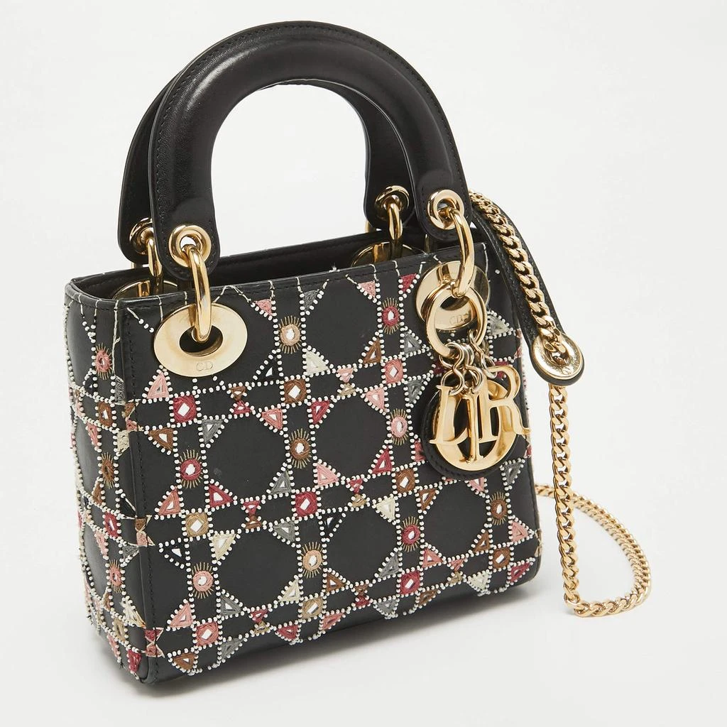 Dior Dior Black Leather Mini Embroidered Beaded Lady Dior Tote 3