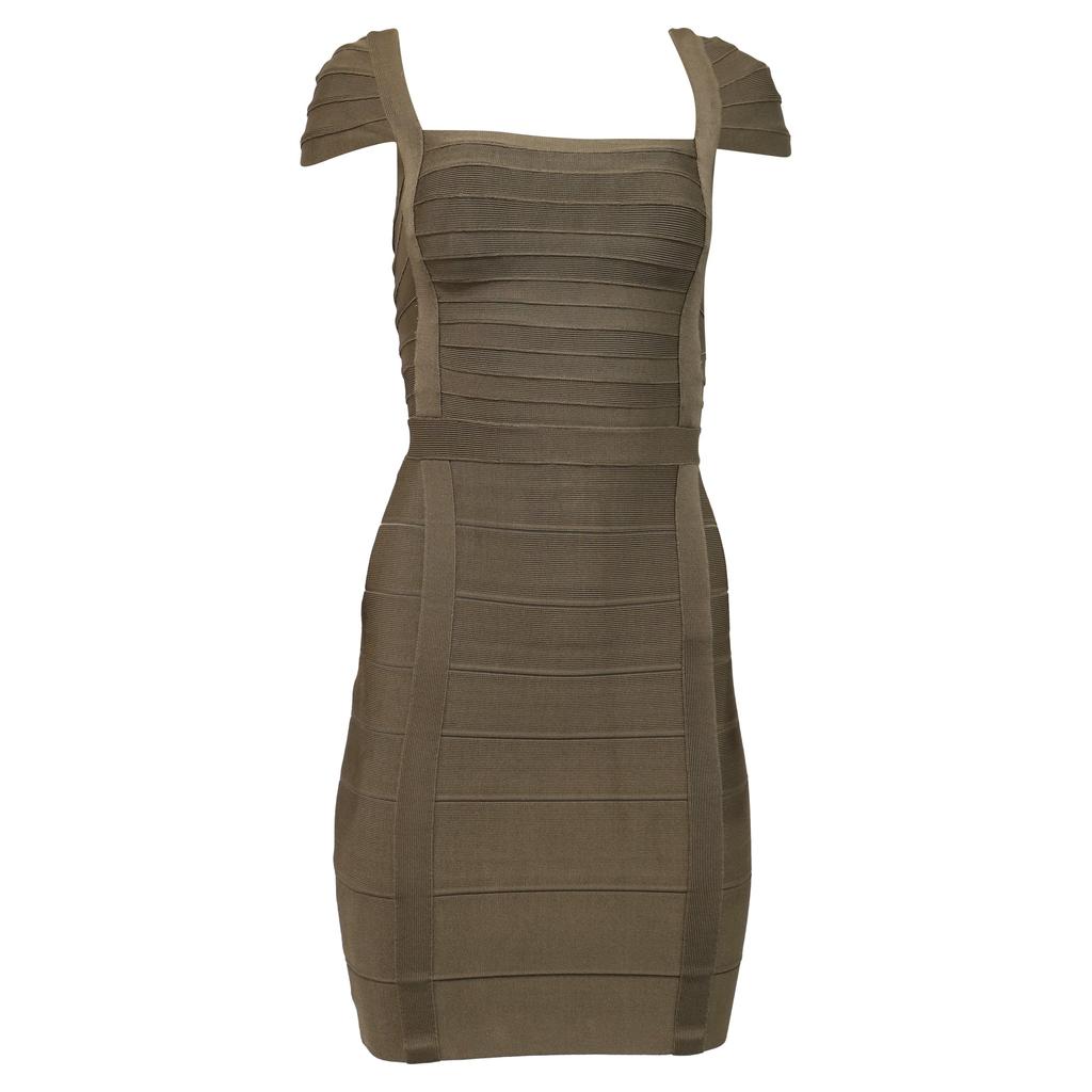 Herve Leger Kristen Mini Dress in Olive Rayon