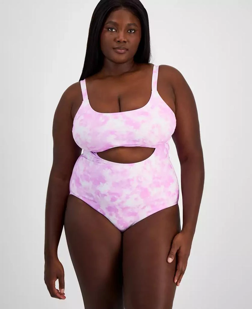 California Waves Trendy Plus Size Tie-Dye Cutout One-Piece Swimsuit, Created for Macy's 1