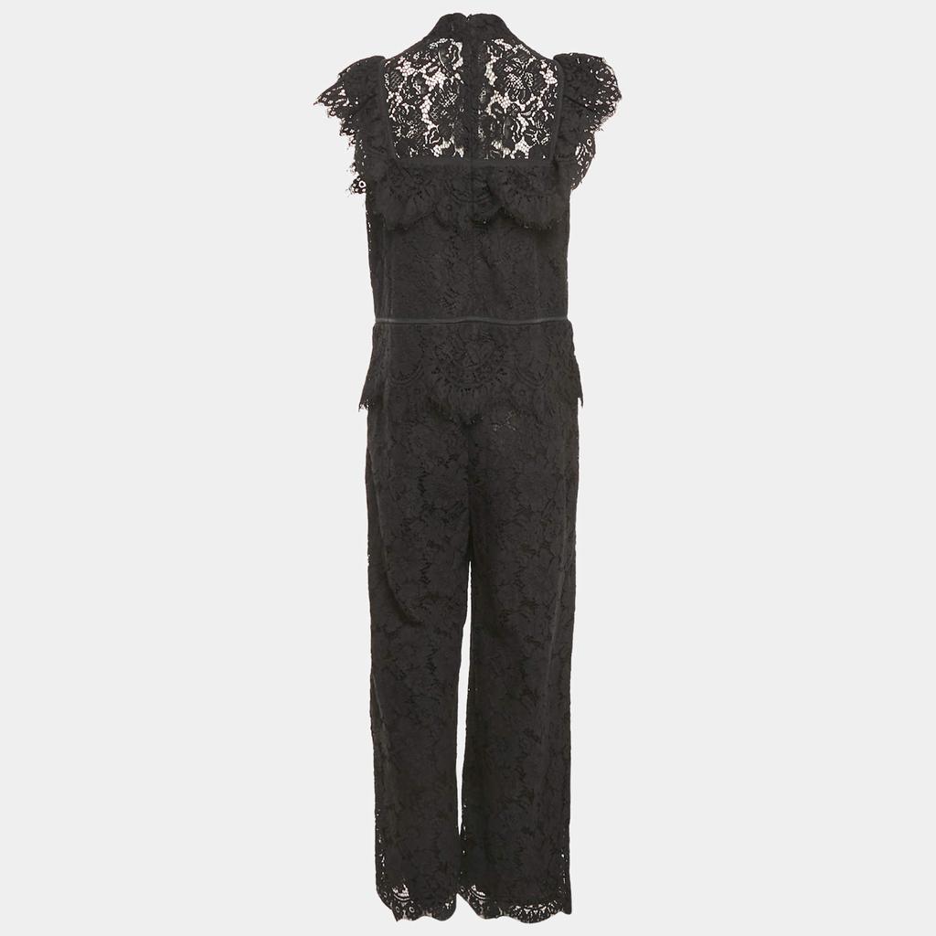 Ganni Ganni Black Corded Lace Ruffled Jumpsuit S