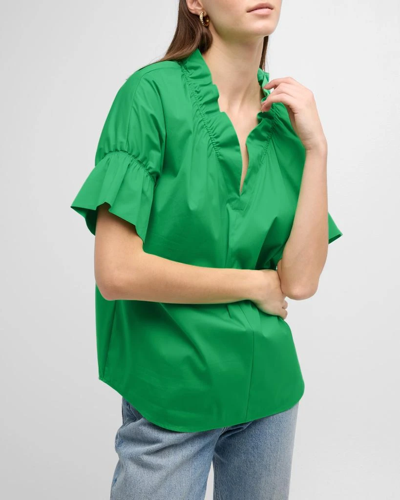 Finley Crosby Flounce Neck & Sleeve Silky Poplin Shirt 7