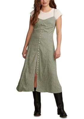 Lucky Brand Brand Button Front Ditsy Midi Slip Dress 1