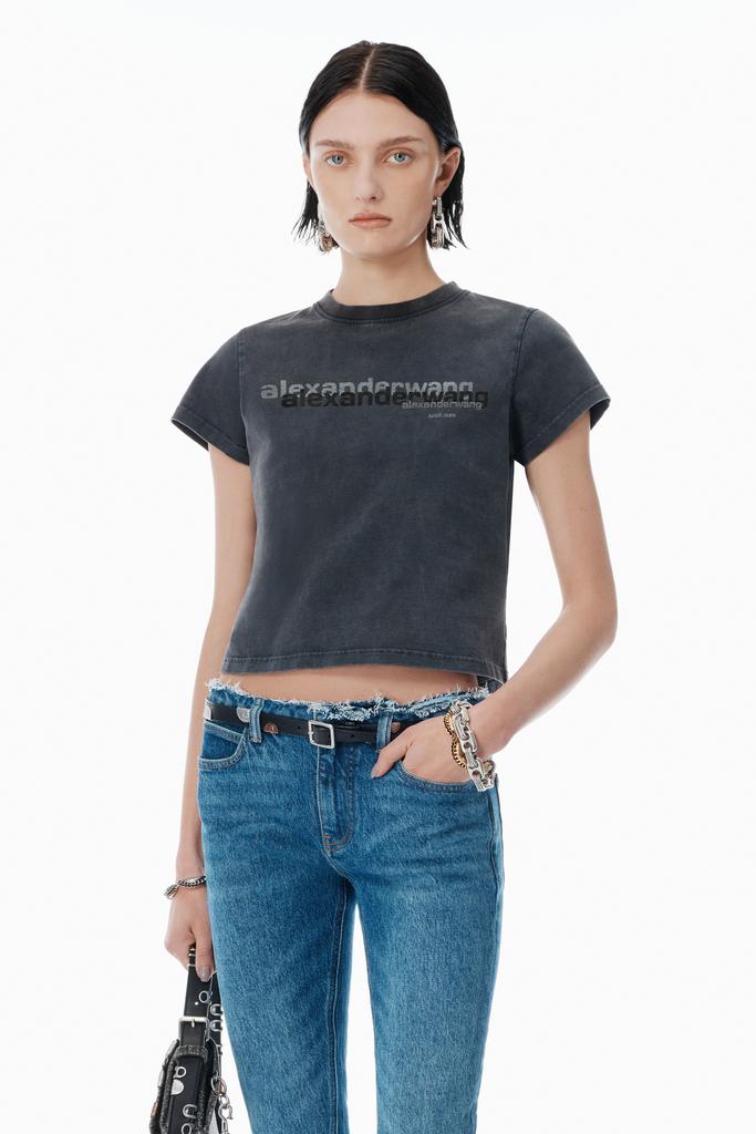 Alexander Wang Black Cotton Shrunken Logo Tee