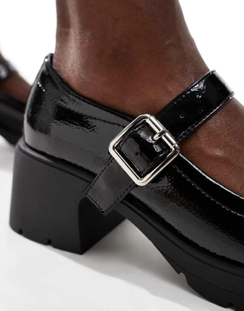 ASOS ASOS DESIGN Wide Fit Saxton chunky mary jane heeled shoes in black patent 2