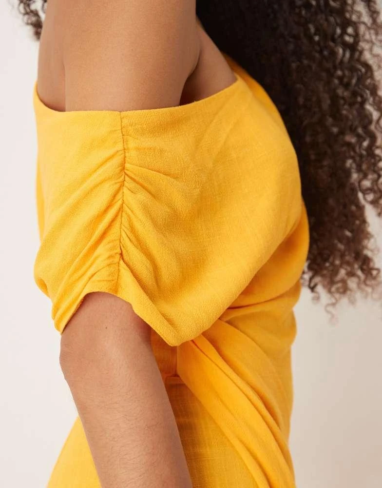bright orange off the shoulder draped skirt midi dress One-shoulder silk midi dress in orange - The Sei