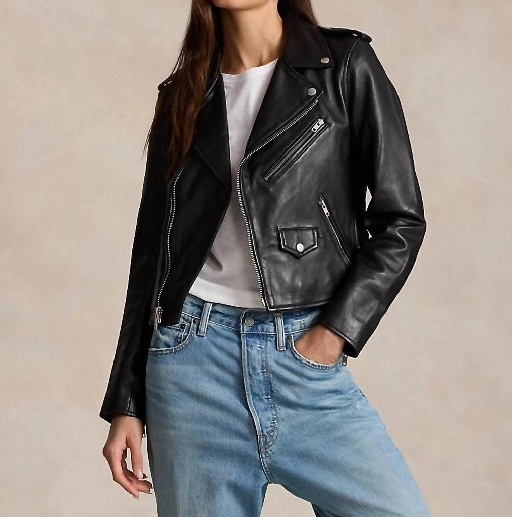 Ralph Lauren Sheepskin Leather Moto Jacket In Polo Black 1