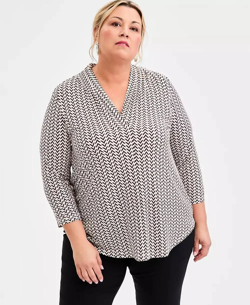 JM Collection Plus Size Printed 3/4-Sleeve Top, Macy
s Exclusive
