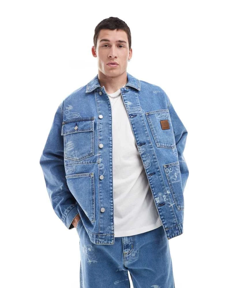Carhartt WIP stamp print pocket denim jacket in blue – On Sale Now