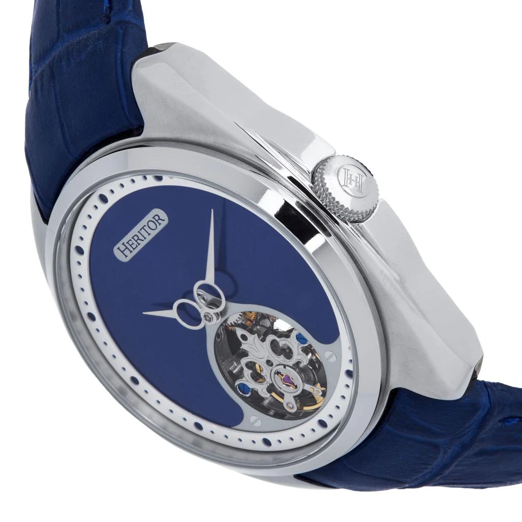 Heritor Automatic Roman Semi-Skeleton Leather-Band Watch - Silver/Navy 3