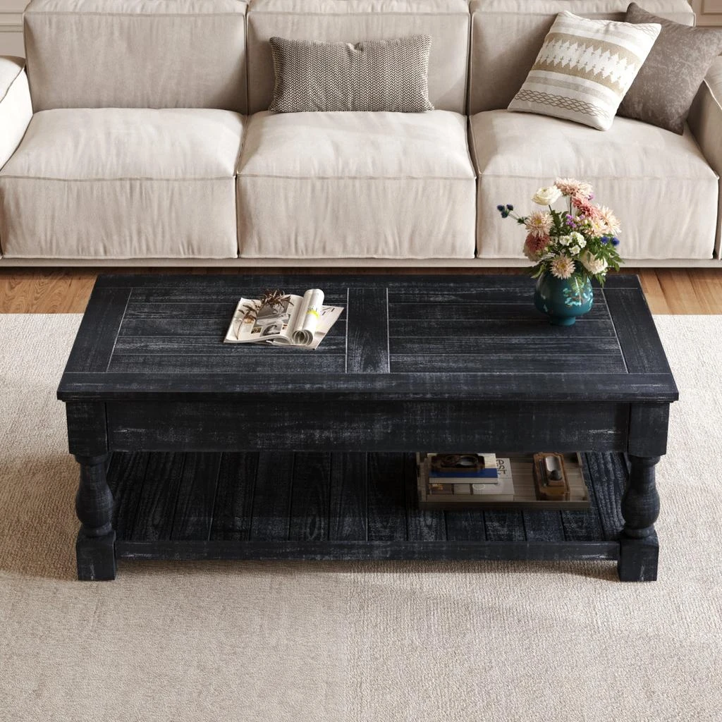 Streamdale Furniture Streamdale Farmhouse Lift Top Coffee Table with Storage - Weathered Black Finish 3