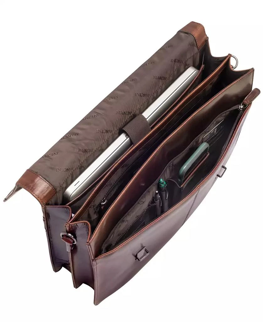 Mancini Leather Goods Men's Buffalo Collection Double Compartment 15.6" Laptop and Tablet Briefcase 4