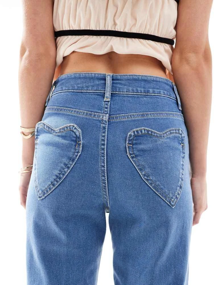 Miss Selfridge Miss Selfridge Petite heart pocket straight leg jean in light wash 4