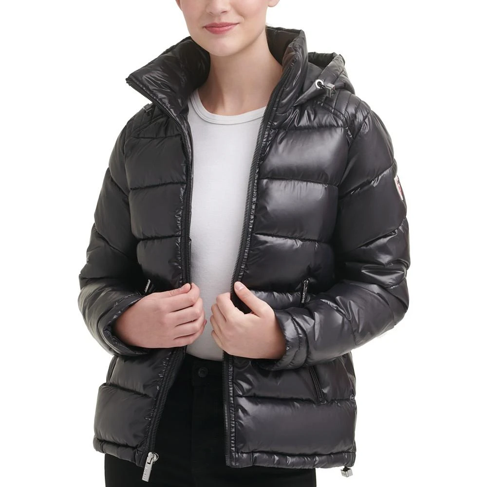 GUESS Women's High-Shine Hooded Puffer Coat 1