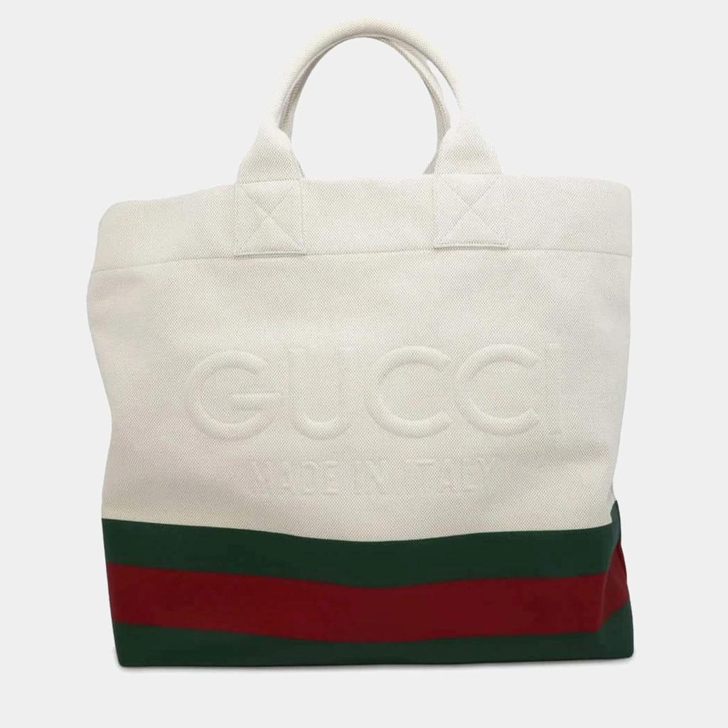 Gucci Gucci Canvas White Embossed Details Tote Bag
