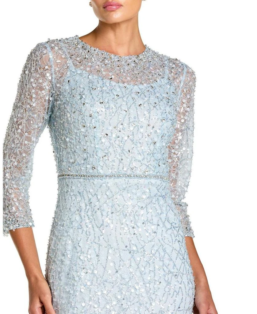 Mac Duggal Beaded Embroidery Elbow Sleeve Column Gown 3