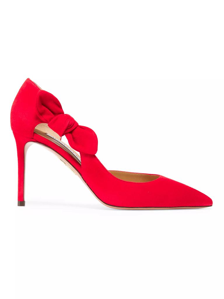 Aquazzura Very Bow Tie 85MM Suede D'Orsay Pumps