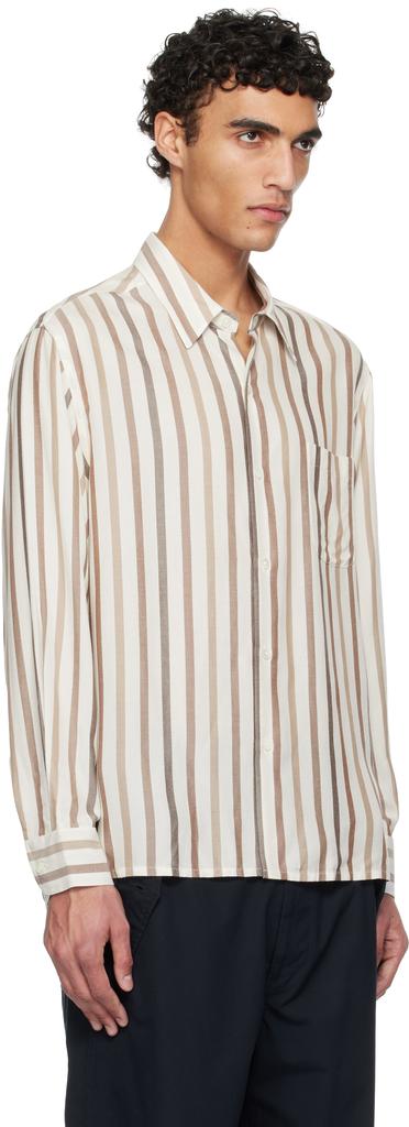Wacko Maria Off-White & Brown Striped Regular Collar Shirt