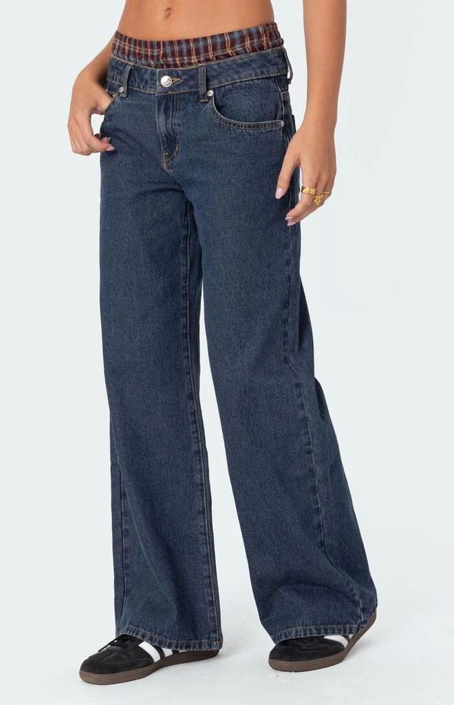 Edikted Plaid Boxer Detail Relaxed Jeans 3